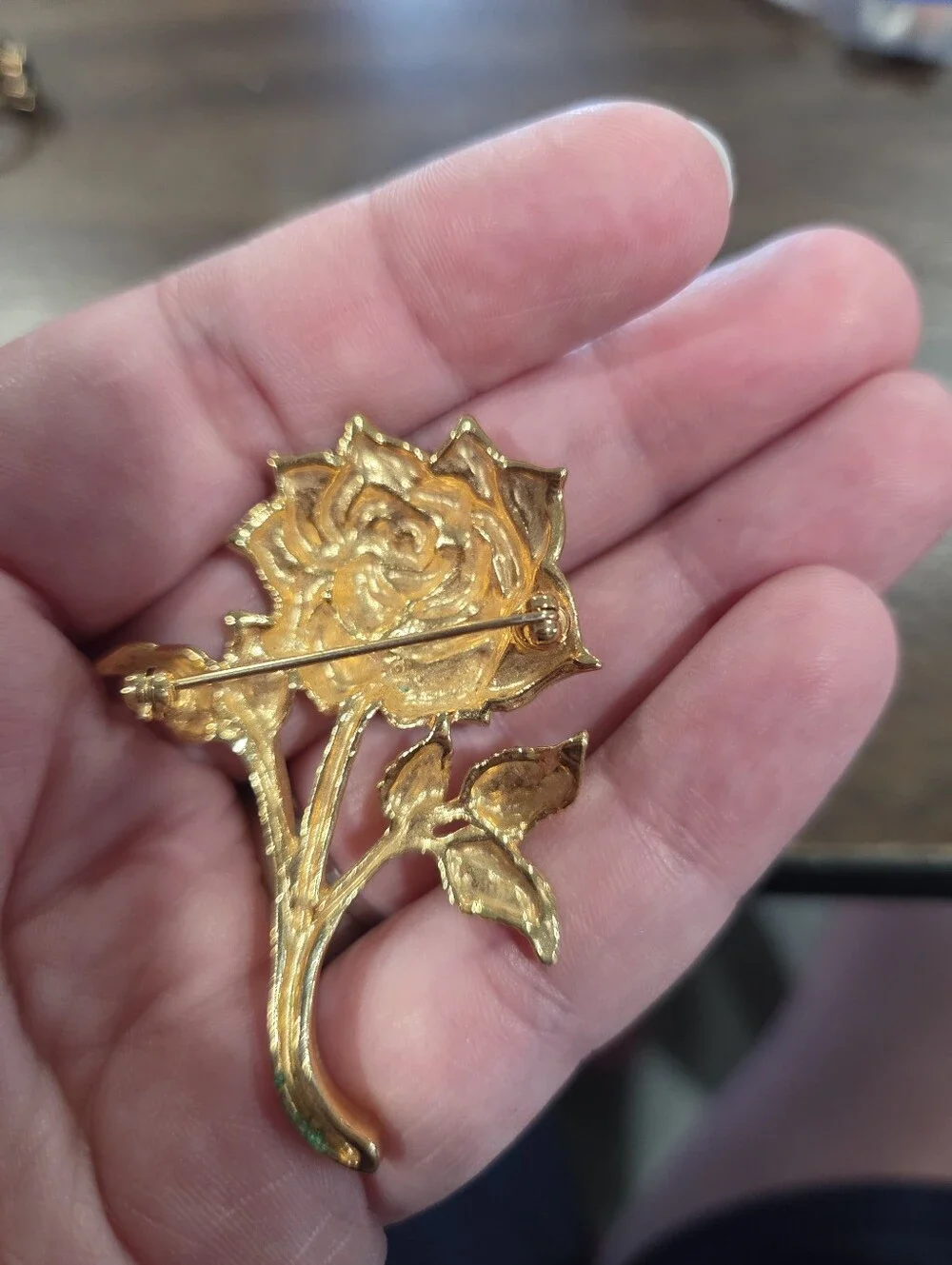 Vintage Gold Tone Rose Brooch